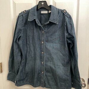 Chico's Chambray Button Up Denim Shirt Rhinestone Buttons Chico's size 1 (Med)